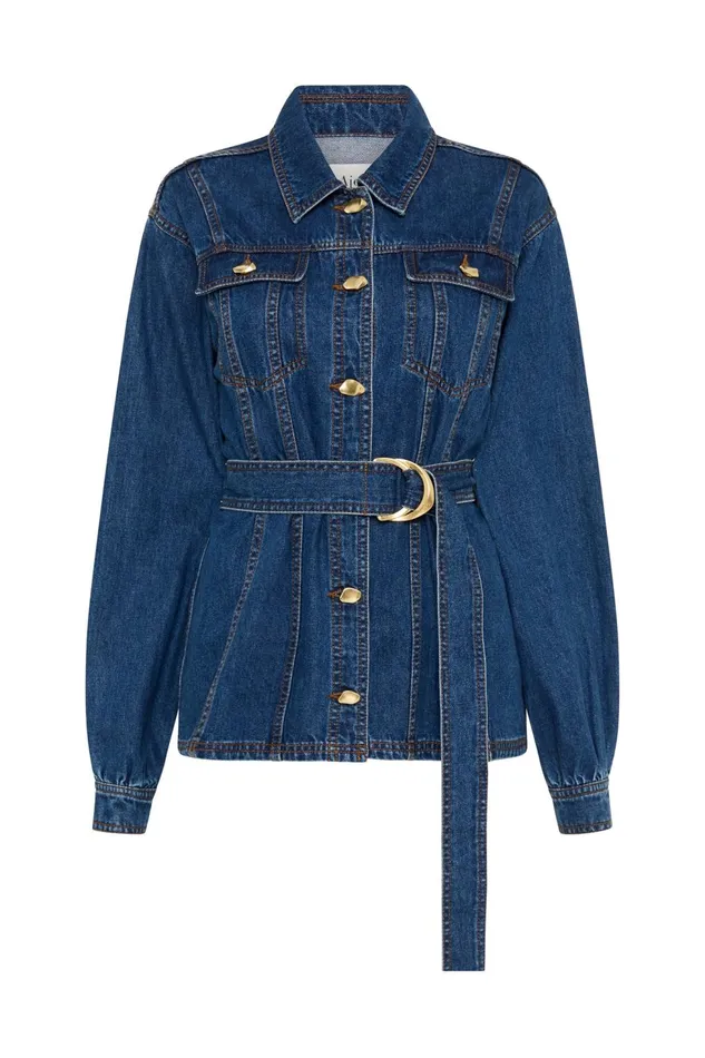 Women Colorado Belted Denim Shirt Washed Indigo Aje Denim