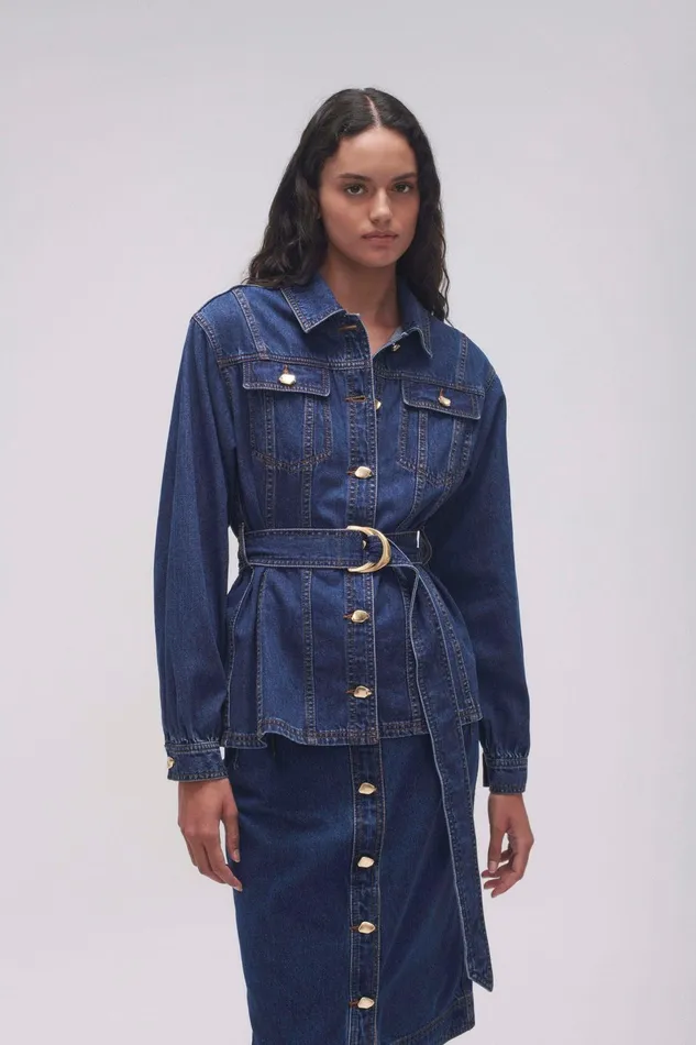 Women Colorado Belted Denim Shirt Washed Indigo Aje Denim