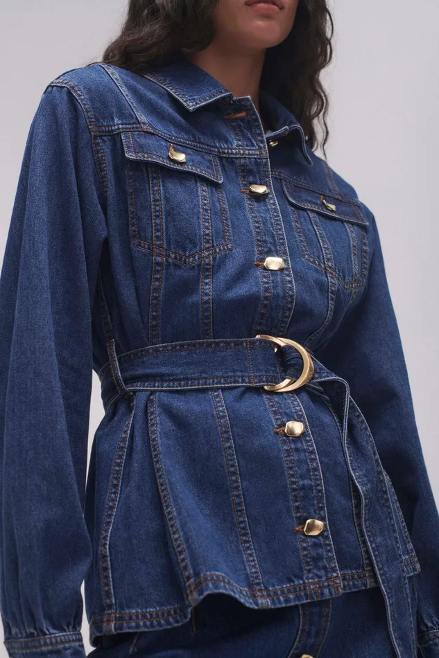 Women Colorado Belted Denim Shirt Washed Indigo Aje Denim