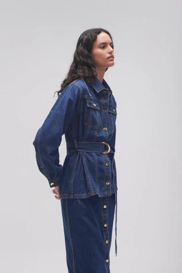 Women Colorado Belted Denim Shirt Washed Indigo Aje Denim