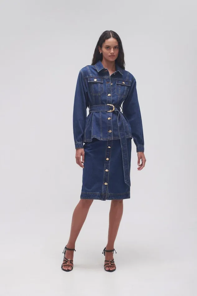 Women Colorado Belted Denim Shirt Washed Indigo Aje Denim