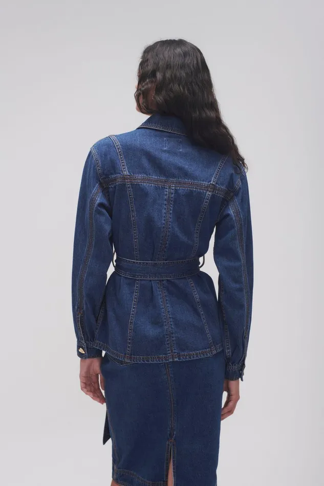 Women Colorado Belted Denim Shirt Washed Indigo Aje Denim