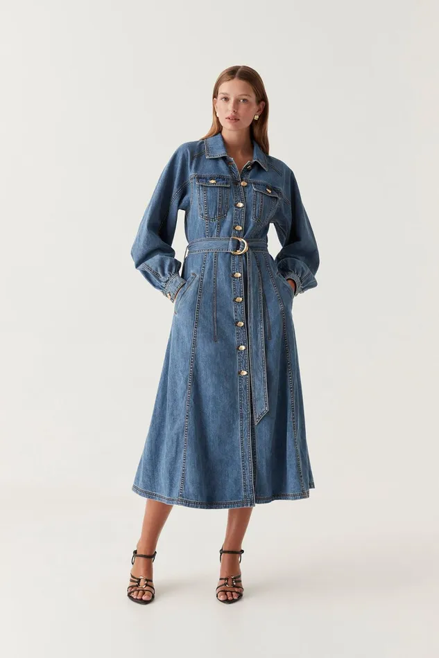Women Colorado Denim Midi Dress 90039s Wash Aje Denim