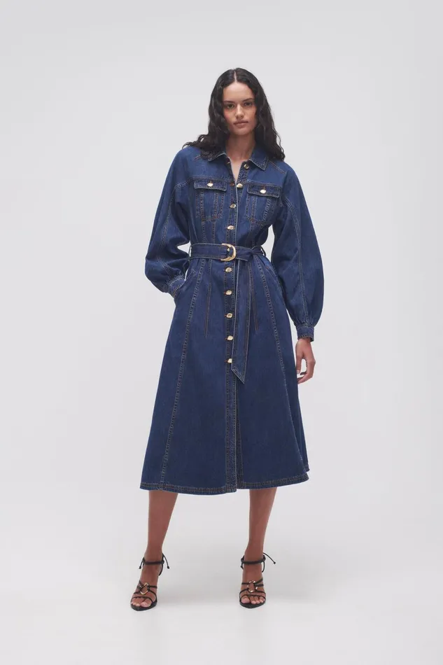 Women Colorado Denim Midi Dress Washed Indigo Aje Denim