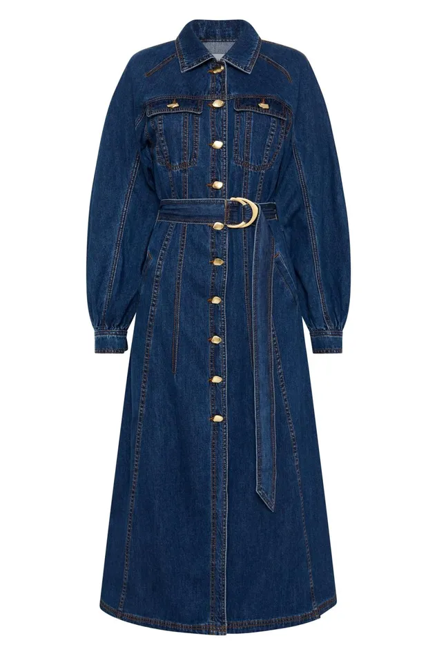 Women Colorado Denim Midi Dress Washed Indigo Aje Denim