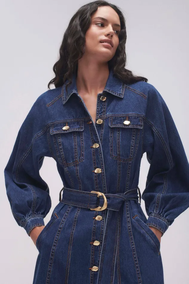 Women Colorado Denim Midi Dress Washed Indigo Aje Denim