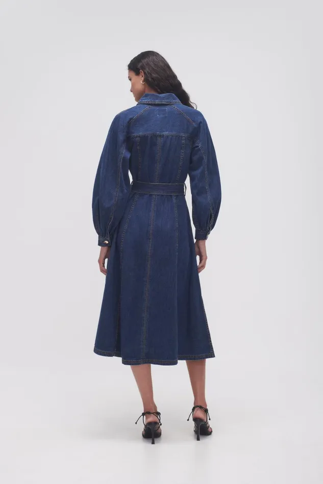 Women Colorado Denim Midi Dress Washed Indigo Aje Denim