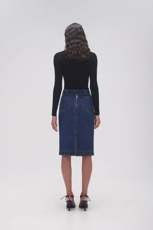 Women Colorado Denim Midi Skirt Washed Indigo Aje Denim