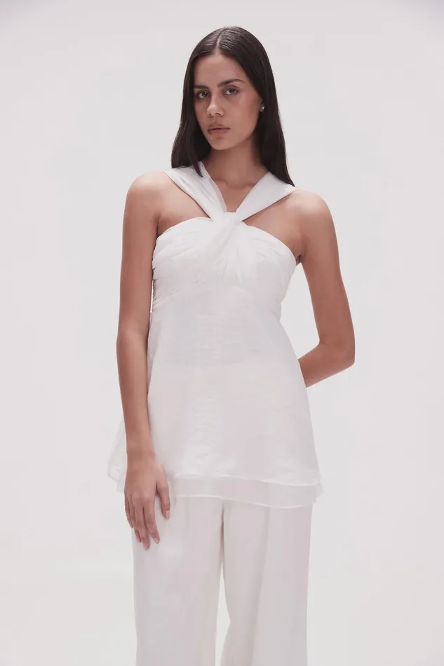 Women Continuum Draped Knot Top Ivory Aje Tops