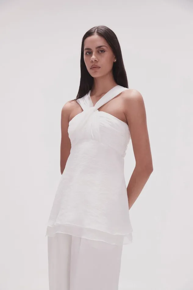 Women Continuum Draped Knot Top Ivory Aje Tops