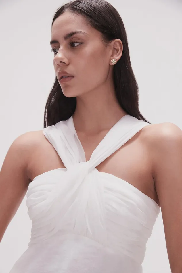 Women Continuum Draped Knot Top Ivory Aje Tops