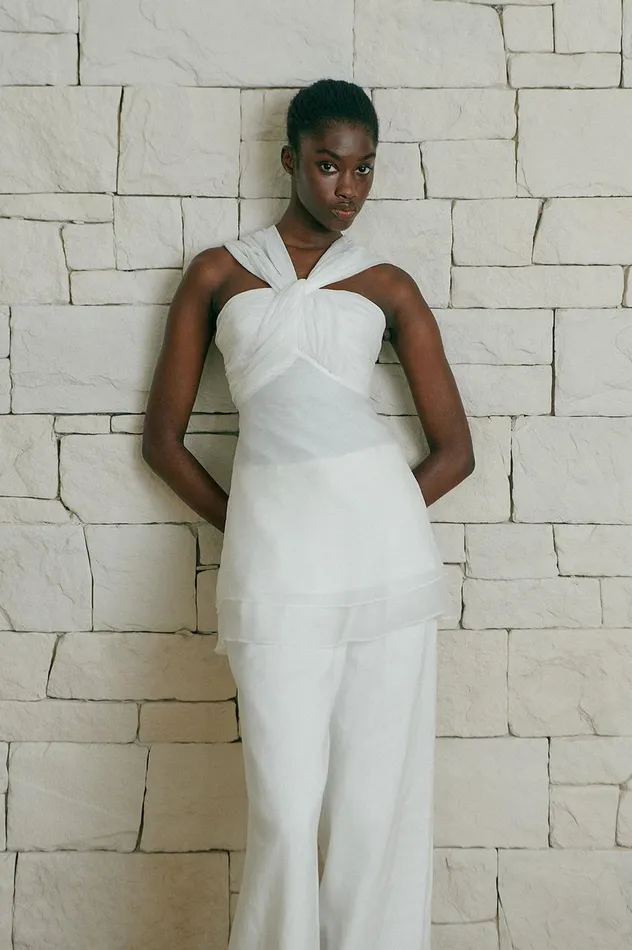 Women Continuum Draped Knot Top Ivory Aje Tops