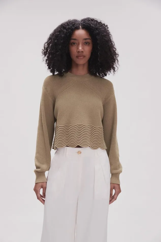 Women Cordelia Scallop Hem Jumper Desert Khaki Aje Knitwear and Jumpers