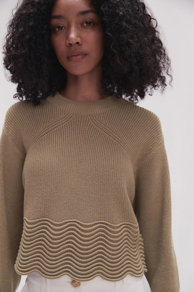 Women Cordelia Scallop Hem Jumper Desert Khaki Aje Knitwear and Jumpers