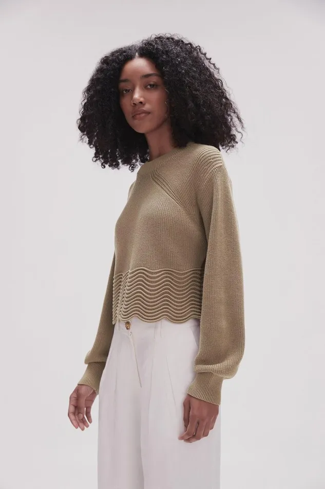 Women Cordelia Scallop Hem Jumper Desert Khaki Aje Knitwear and Jumpers