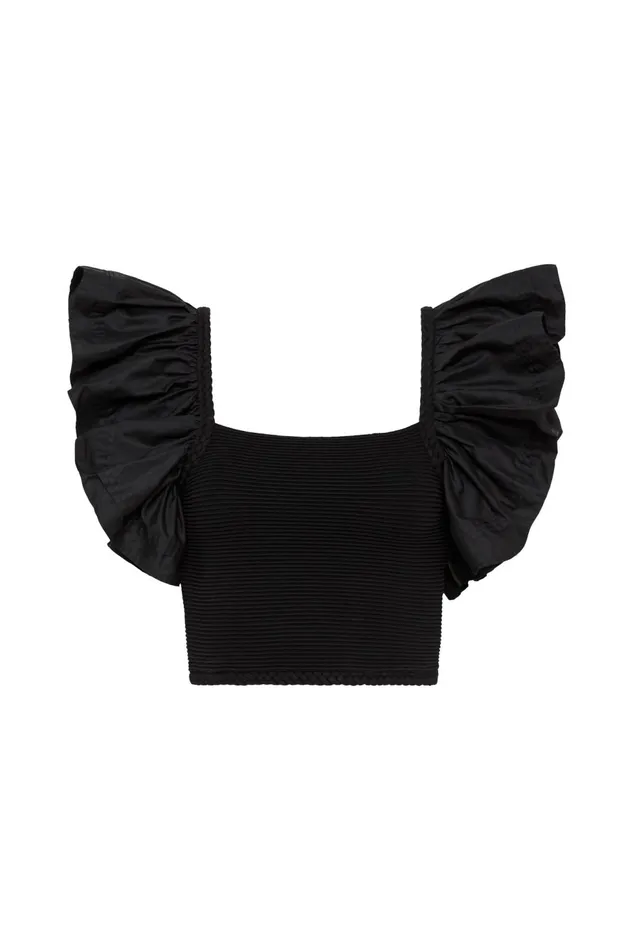 Women Corinne Knit Bodice Crop Top Black Aje Tops