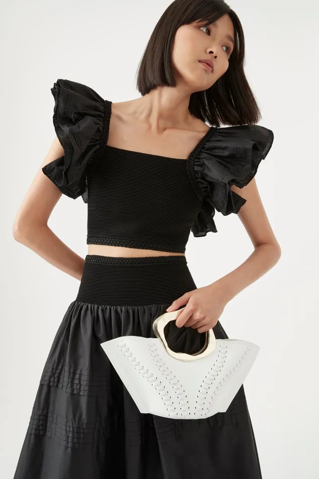 Women Corinne Knit Bodice Crop Top Black Aje Tops