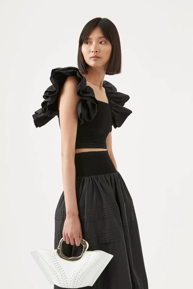 Women Corinne Knit Bodice Crop Top Black Aje Tops