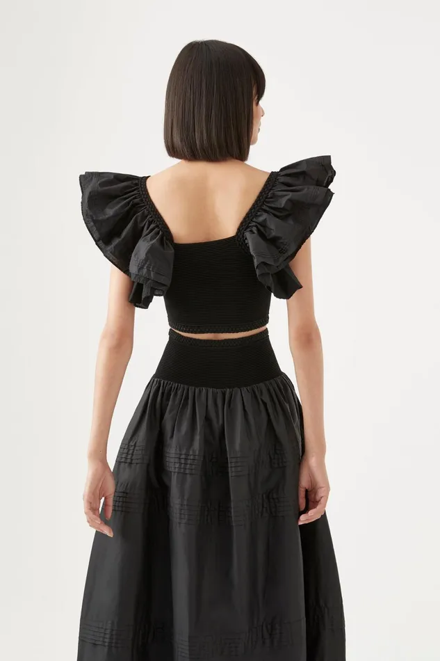 Women Corinne Knit Bodice Crop Top Black Aje Tops