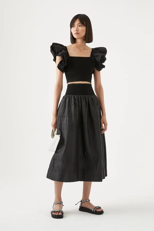 Women Corinne Knit Bodice Crop Top Black Aje Tops