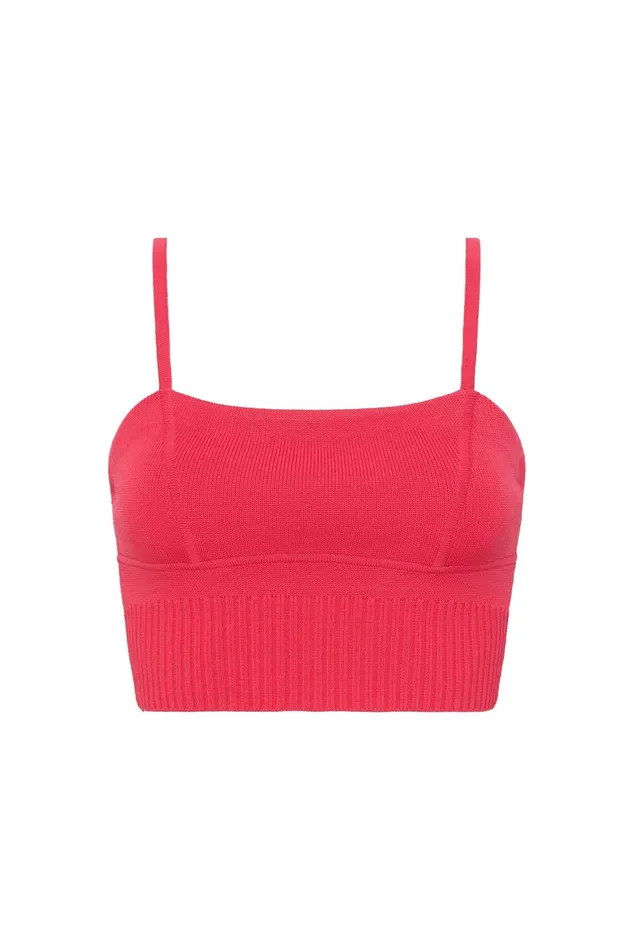Women Coronil Knit Crop Top Rouge Pink Aje Body and Crepe Knit
