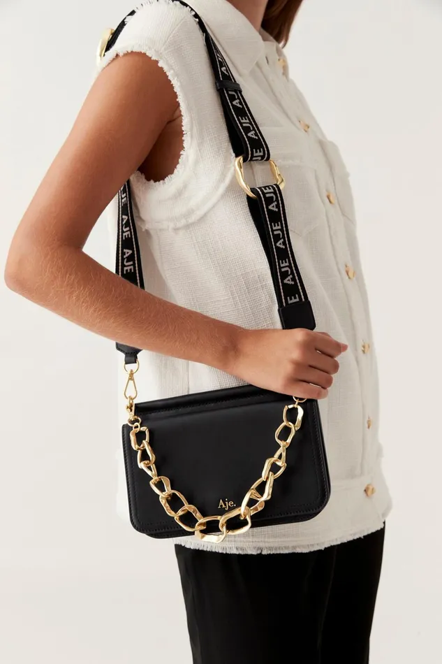Women Cosmos Chain Crossbody Bag Black Aje Handbags and Wallets