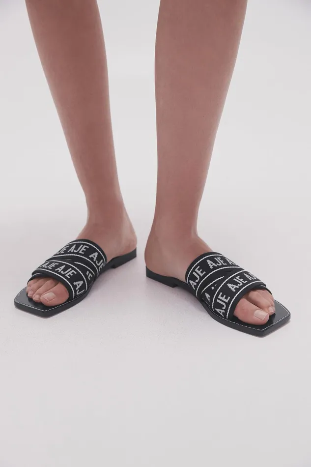 Women Cosmos Logo Slide Black Aje Leather
