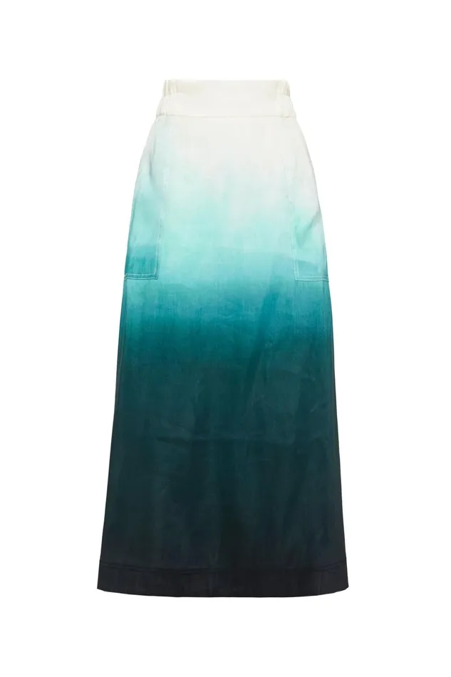 Women Cosmos Midi Skirt Handpainted Teal Ombre Aje Skirts