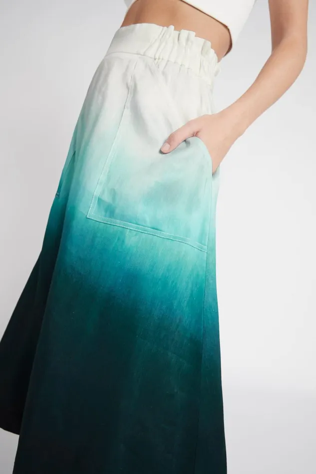 Women Cosmos Midi Skirt Handpainted Teal Ombre Aje Skirts
