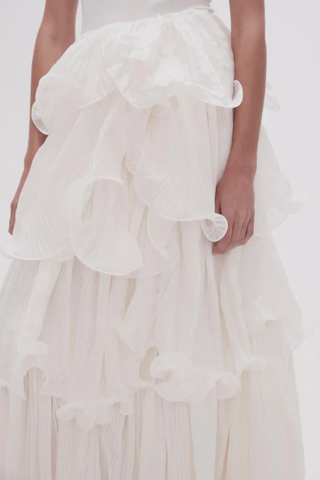 Women Cosmos Tiered Maxi Skirt Ivory Aje Skirts
