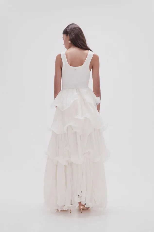 Women Cosmos Tiered Maxi Skirt Ivory Aje Skirts
