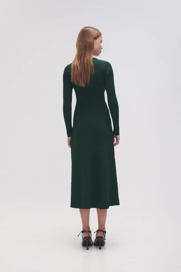 Women Crescent Knit Midi Dress Forest Green Aje Body and Crepe Knit