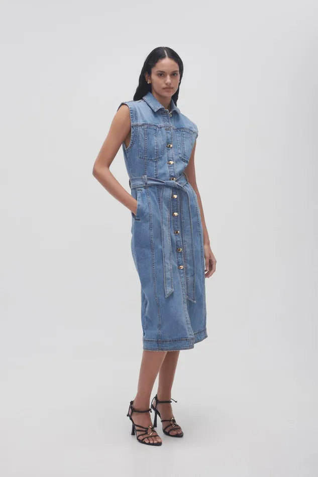 Women Darcie Denim Midi Dress 90039s Wash Aje Denim