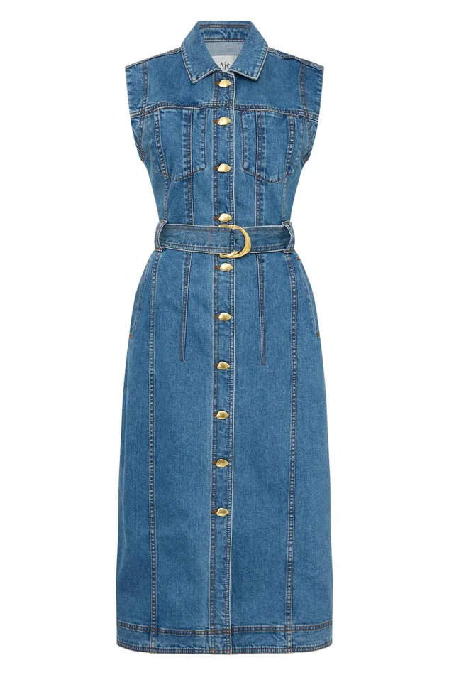 Women Darcie Denim Midi Dress 90039s Wash Aje Denim