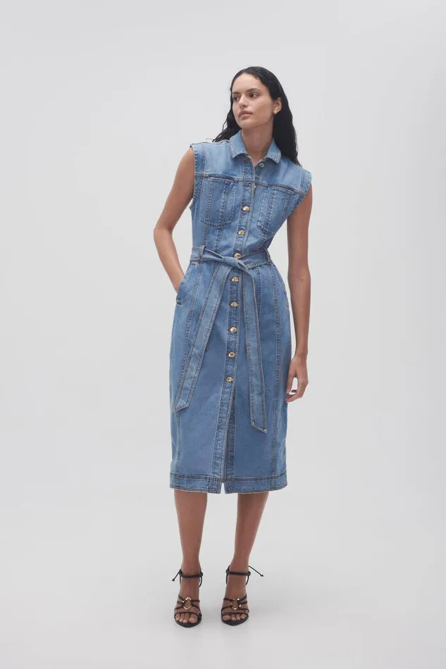 Women Darcie Denim Midi Dress 90039s Wash Aje Denim