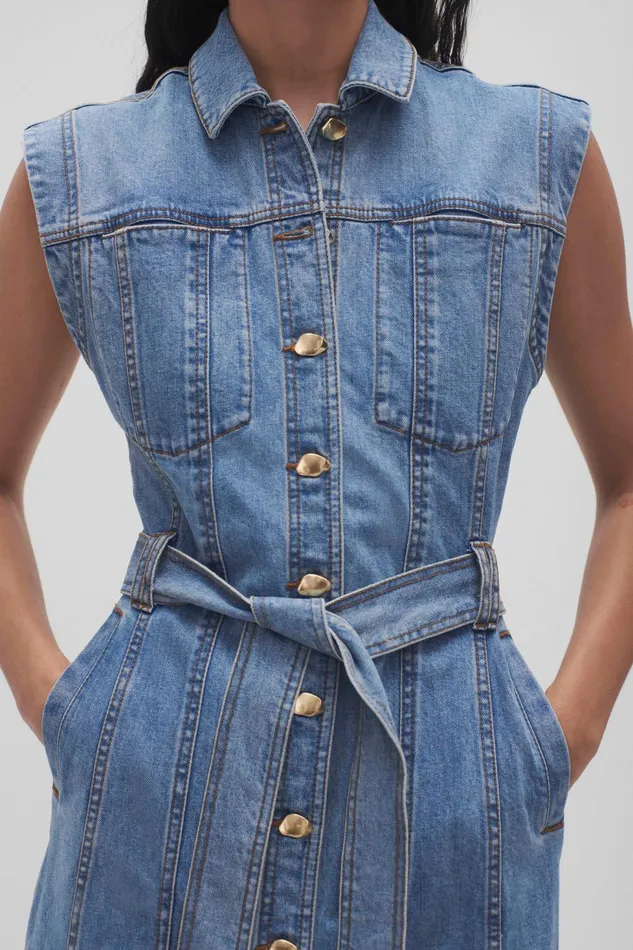 Women Darcie Denim Midi Dress 90039s Wash Aje Denim