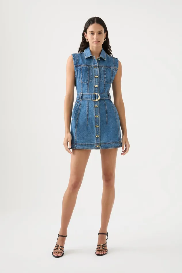 Women Darcie Denim Mini Dress 90039s Wash Aje Denim