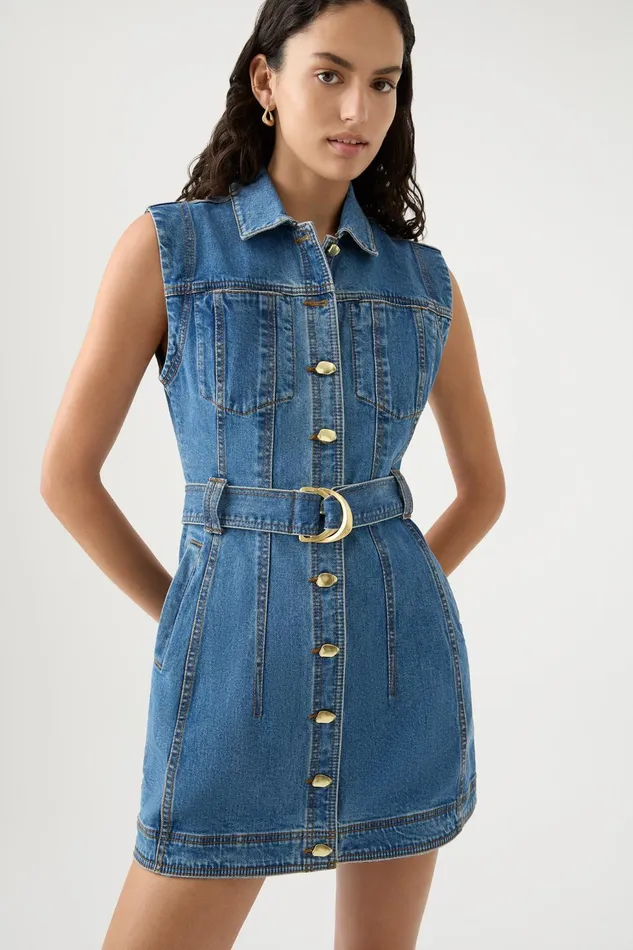 Women Darcie Denim Mini Dress 90039s Wash Aje Denim