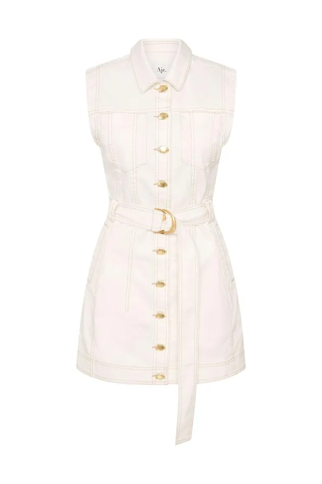 Women Darcie Denim Mini Dress White Aje Denim