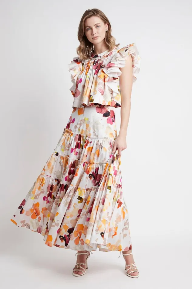 Women Dassia Tiered Skirt Wallpaper Floral Aje Skirts