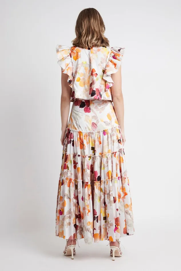 Women Dassia Tiered Skirt Wallpaper Floral Aje Skirts