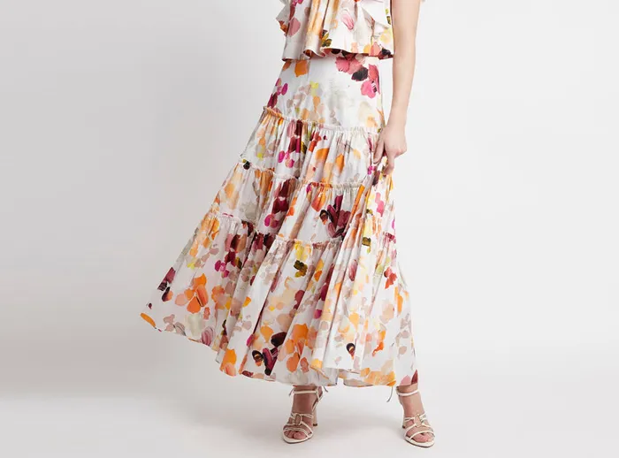 Women Dassia Tiered Skirt Wallpaper Floral Aje Skirts