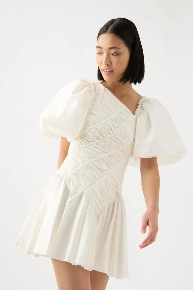 Women Dawn Drawstring Mini Dress Ivory Aje Dresses