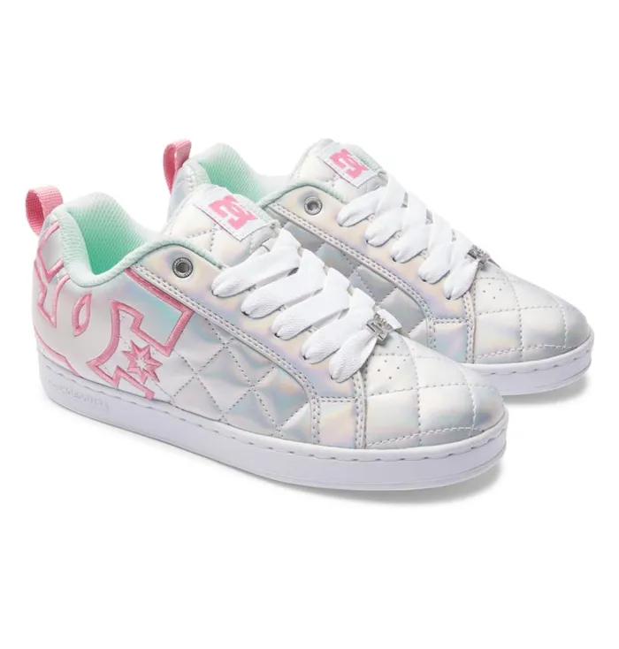 Women DC Shoes Sneakers Court Graffik SE Shoes Whitemetallic Silverpink