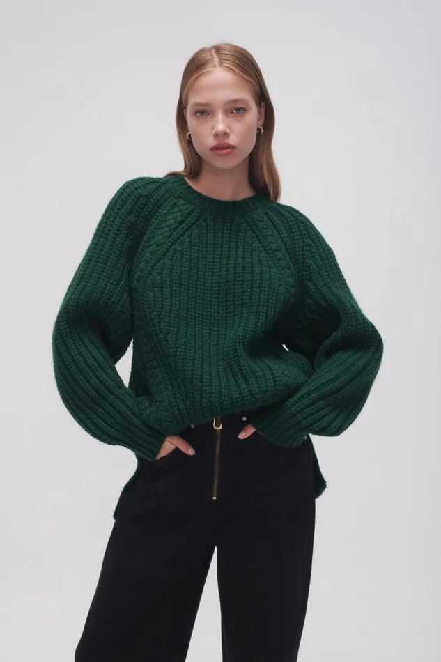 Women Discovery Braided Cable Jumper Forest Green Aje Knitwear and Jumpers