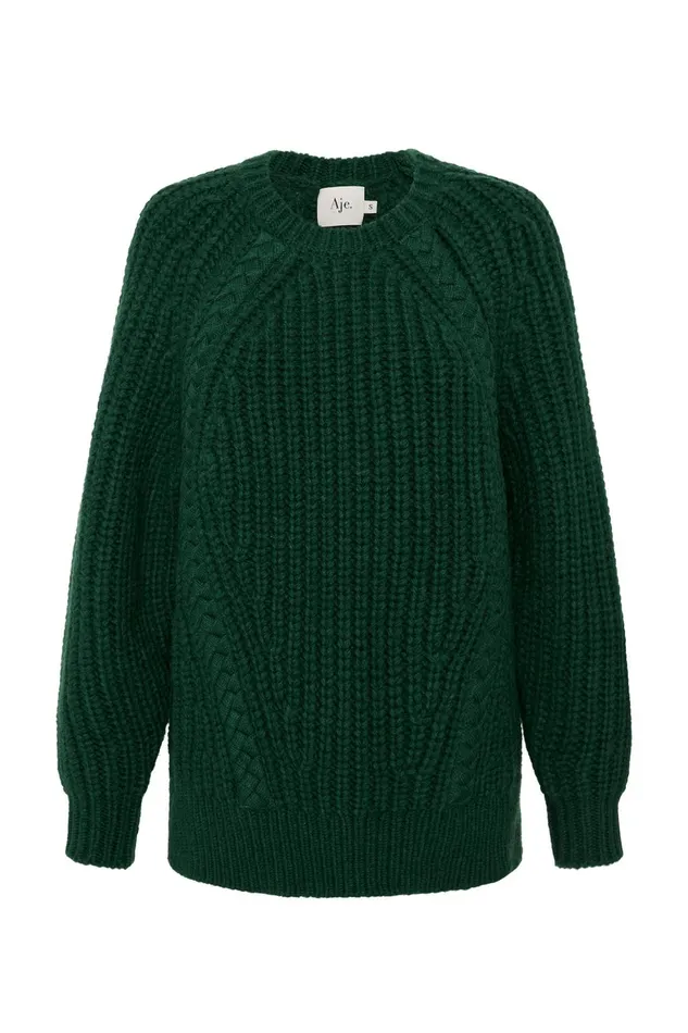 Women Discovery Braided Cable Jumper Forest Green Aje Knitwear and Jumpers