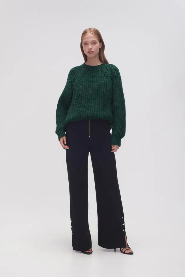 Women Discovery Braided Cable Jumper Forest Green Aje Knitwear and Jumpers