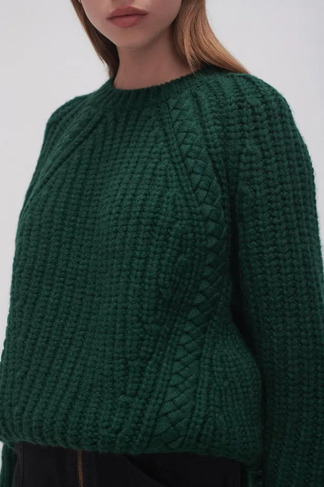 Women Discovery Braided Cable Jumper Forest Green Aje Knitwear and Jumpers