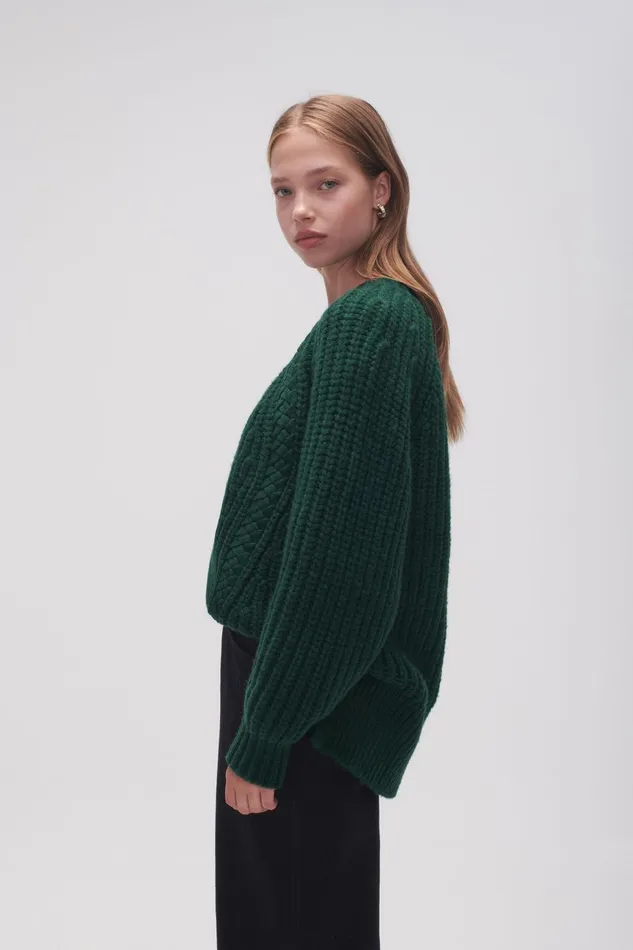 Women Discovery Braided Cable Jumper Forest Green Aje Knitwear and Jumpers