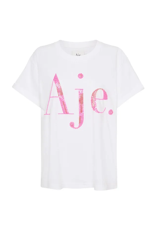 Women Doris Embellished Logo Tee Whitecerise Pink Aje Tees